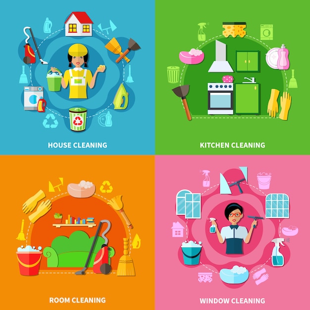 Free vector cleaning square compositions set
