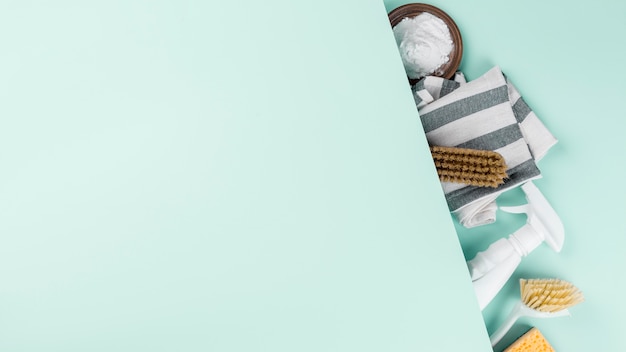 Free photo flat lay eco cleaning products copy space