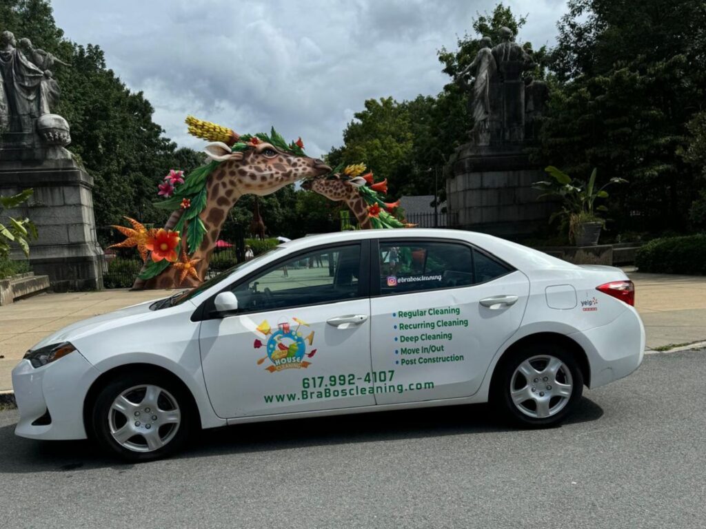 Brabos' branded car parked in front of Boston Zoo